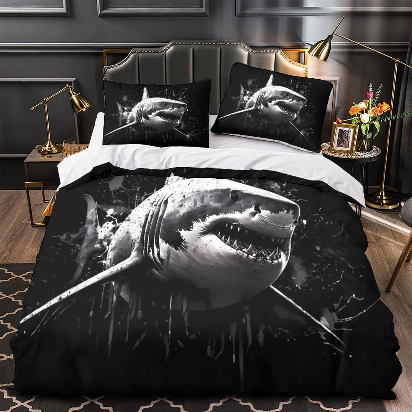 Housse de couette requin 3D avec taies lit enfant super king