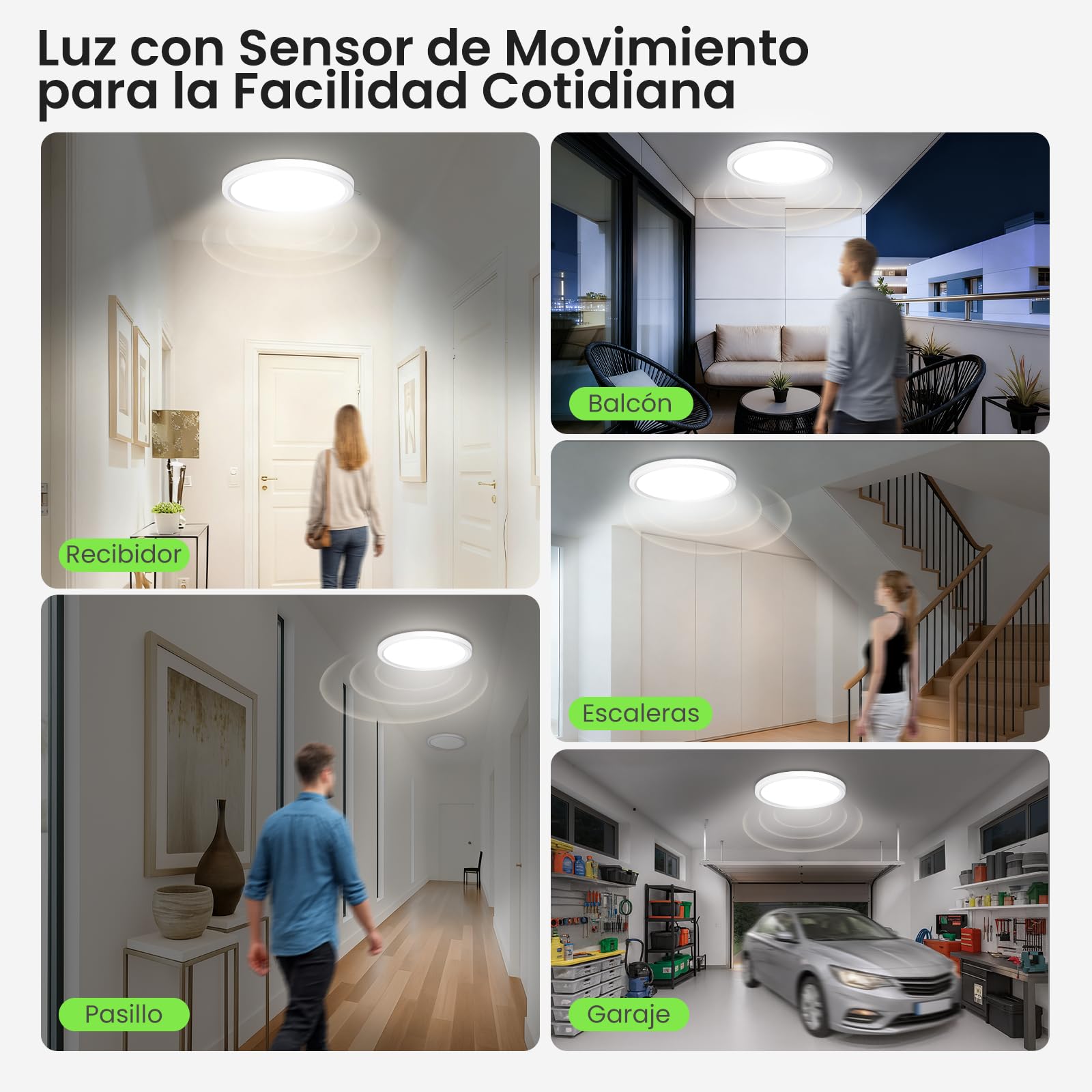 ALUSSO Plafon LED Techo Con Sensor de Movimiento Radar, 18W 1600LM 3000K/4000K/6500K Lampara Techo, IP44 Lampara LED Plafones para Pasillo, Porche, Escaleras, Garaje, Cocina, Ø22cm
