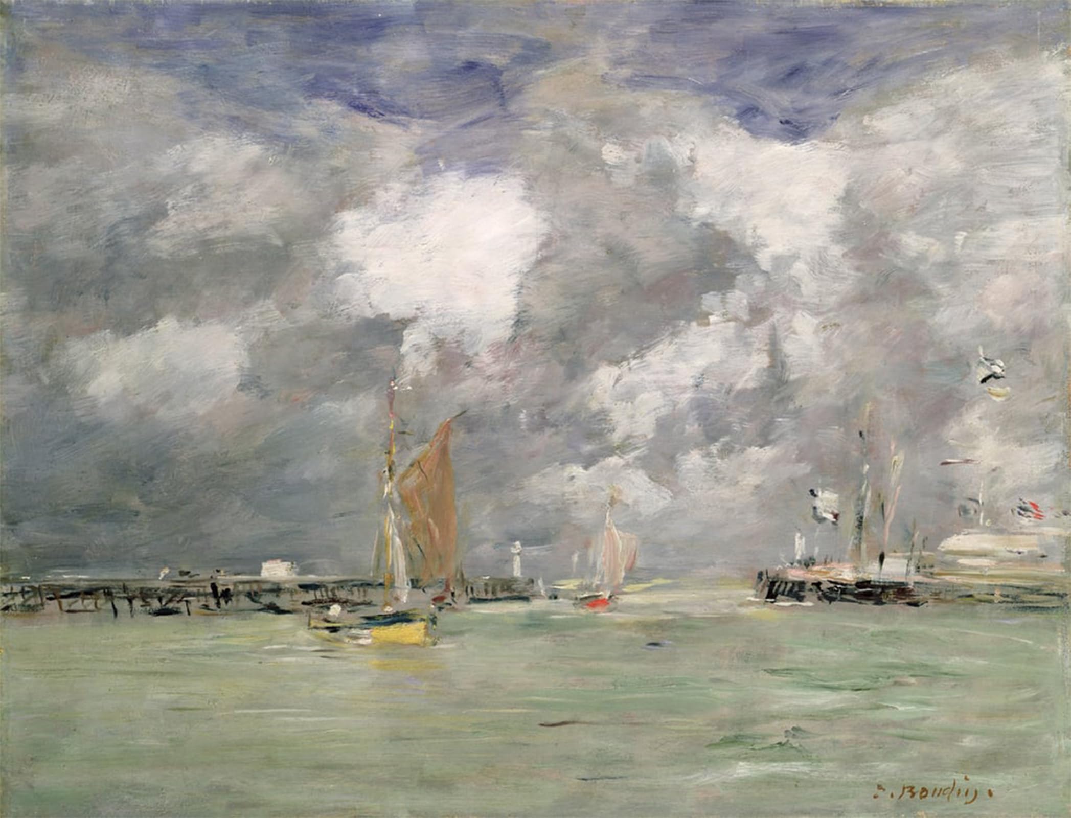 SERENDIPITP Abstract Painting Mural Print Picture Wall Decor Painting High Tide At Trouville by Eugene Louis Boudin Vintage Wall Artwork for Home Decor 60x90cm