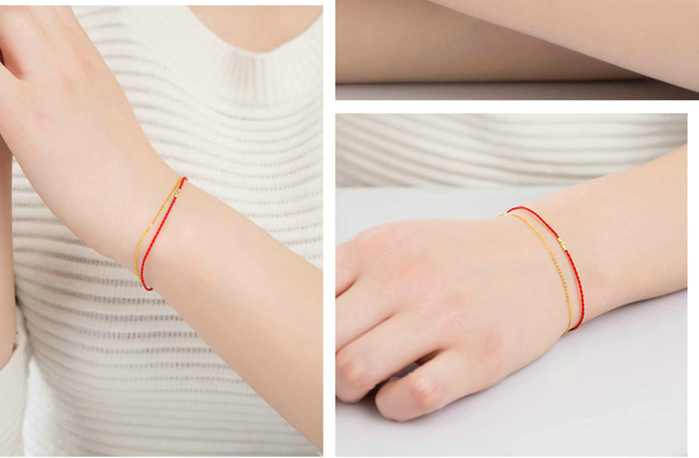 KnSam Bracciale da donna in oro giallo 18 carati (750) corda rossa per donna e donna, 18 karat, Oro 18 k