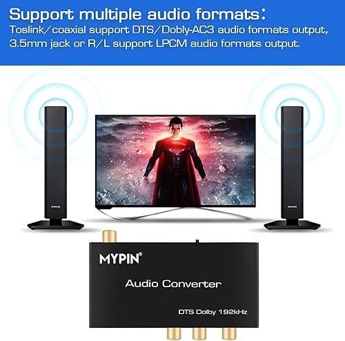 Miniatura 6 de Convertidor DAC de 192 KHz, convertidor de audio multifunción, adaptador de extractor de audio HDMI ARC, entrada Toslink (óptica) o coaxial o HDMI