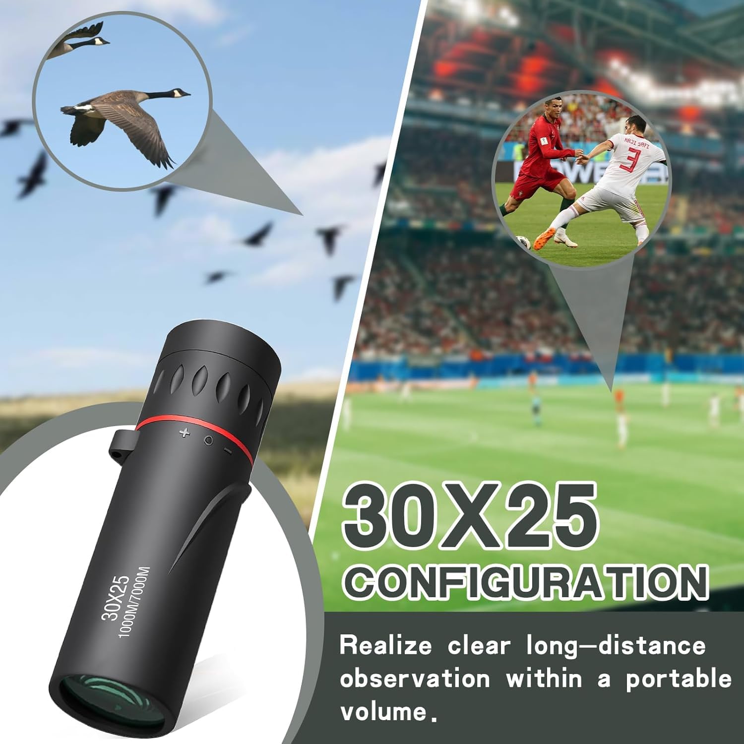 Telescopio Monocular 30X25,Portátil Monocular con Tripod,Mini Impermeable Telescopio Monocular,para Observación De Aves, Caza, Viajes, Conciertos
