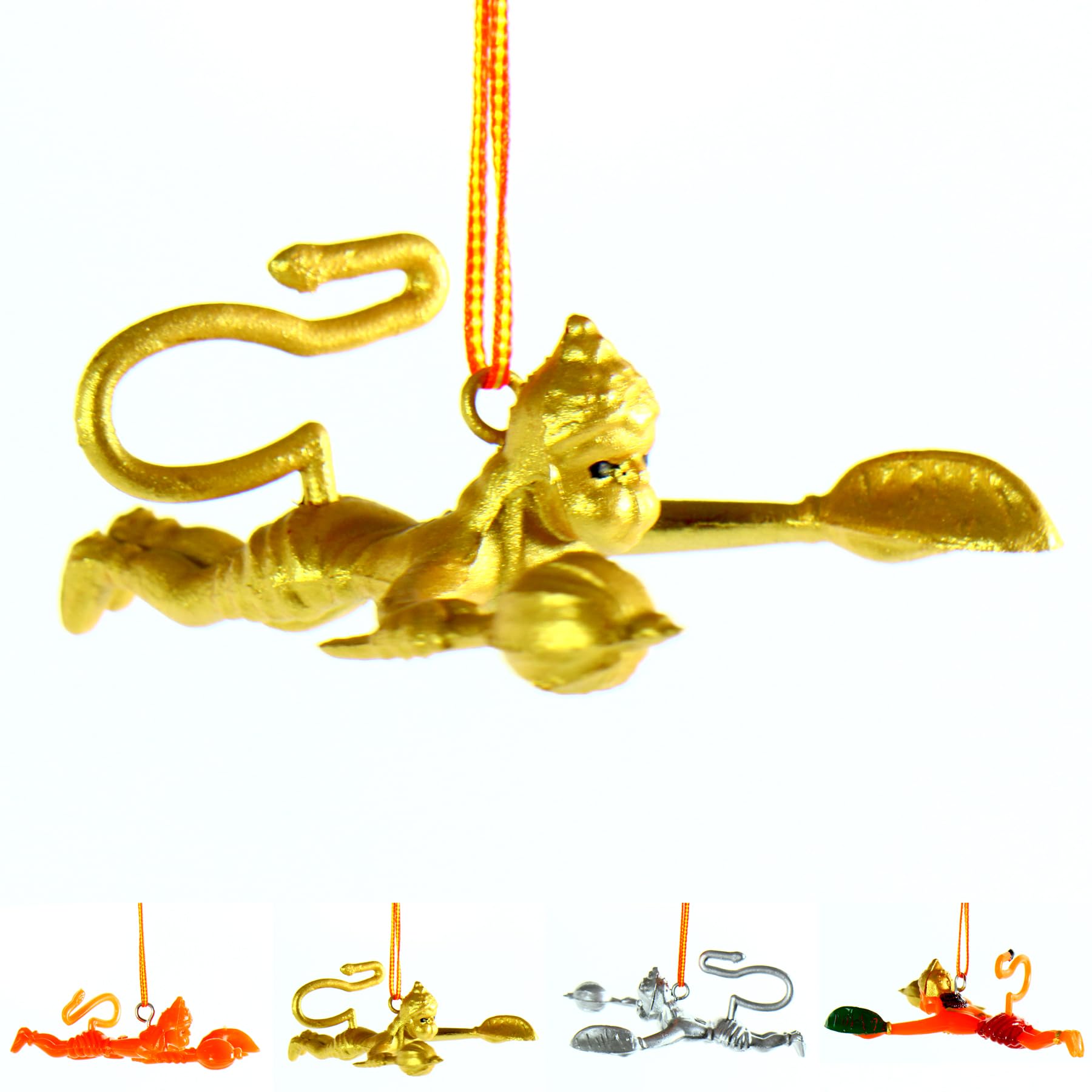 Yogic Mantra Flying Hanuman Ji for Car | Hand-Painted | Gold Color | Hanging Hanuman Idol for Car Mirror | Classic Flying Hanuman Sculpture Wall Hanging | Bajrangbali Murti Sankatmochan Protection