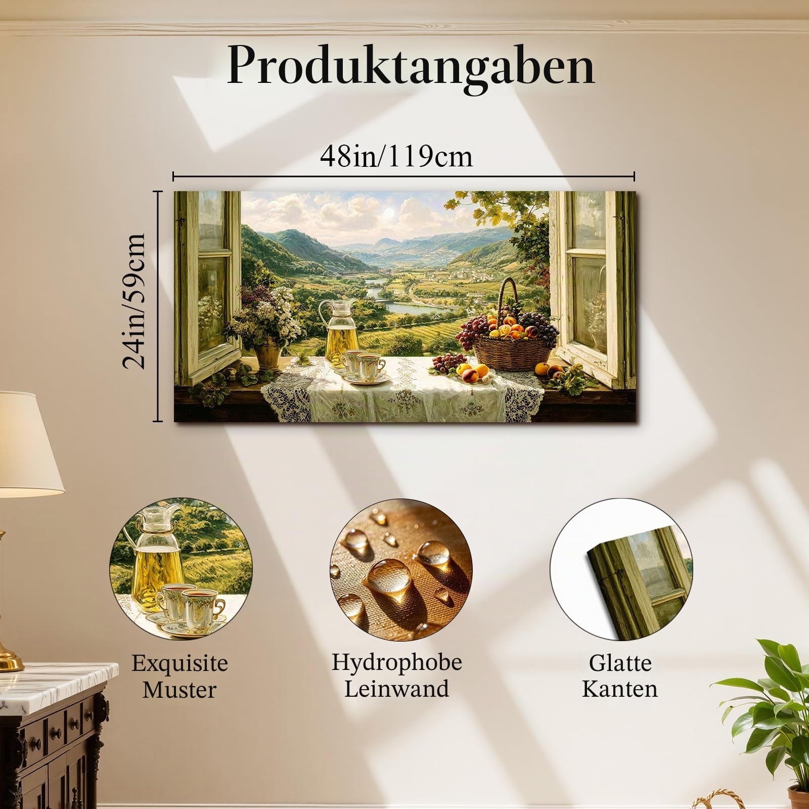 SERIMINO Modern Wandbild Küche Landschaft Leinwand Bilder Groß 59x119 cm | Blumen Früchte Berg Fluss Wanddeko, Hochauflösender Druck, Leinwand Holzrahmen, Einfache Montage, Raum Und Geschenk Geeignet