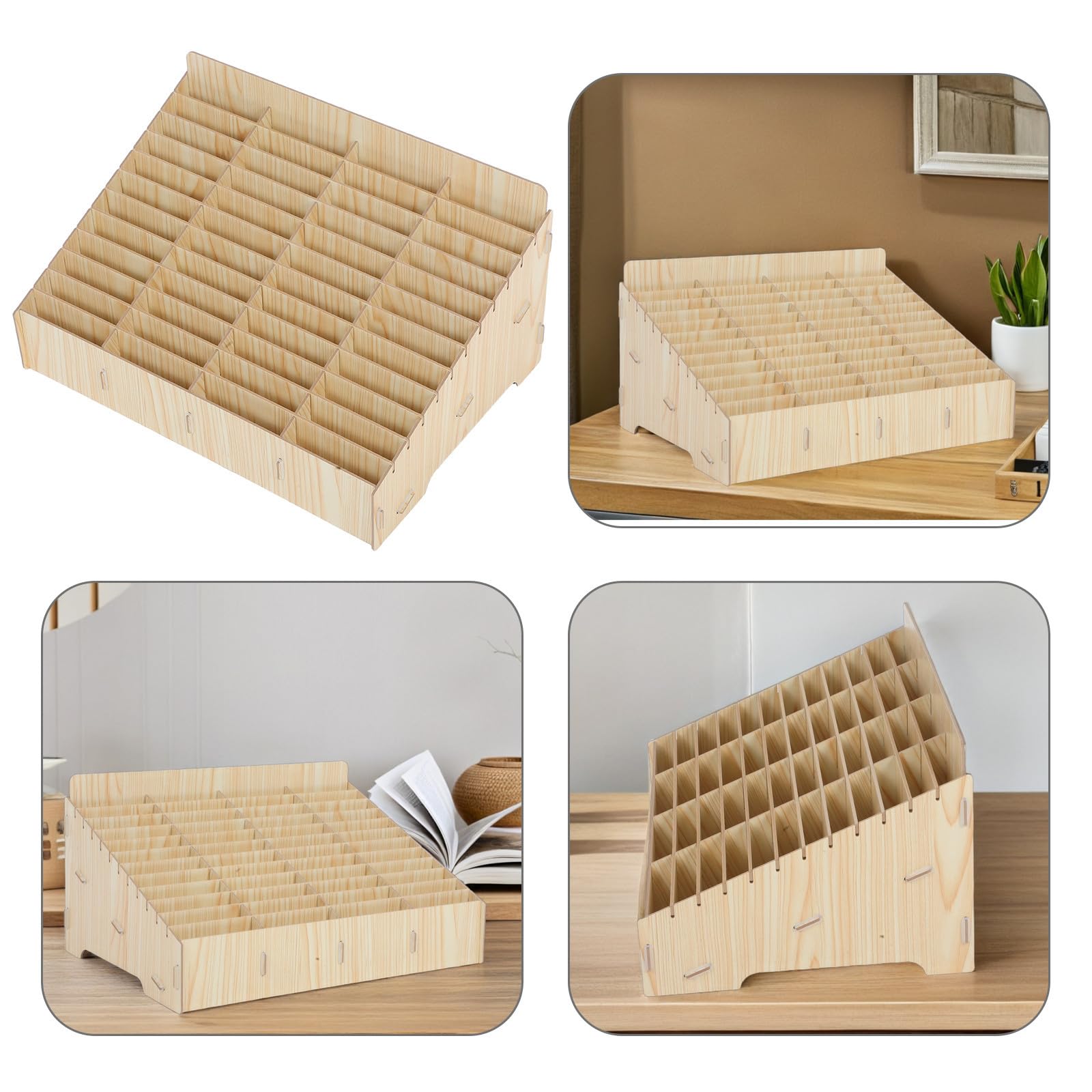 Hemobllo Organizer per Telefono da Scrivania, Portatelefoni in Legno 48 Scomparti, Beige, per Scuole e Aula, Scatola Portaoggetti Salvaspazio per Organizzare Telefoni