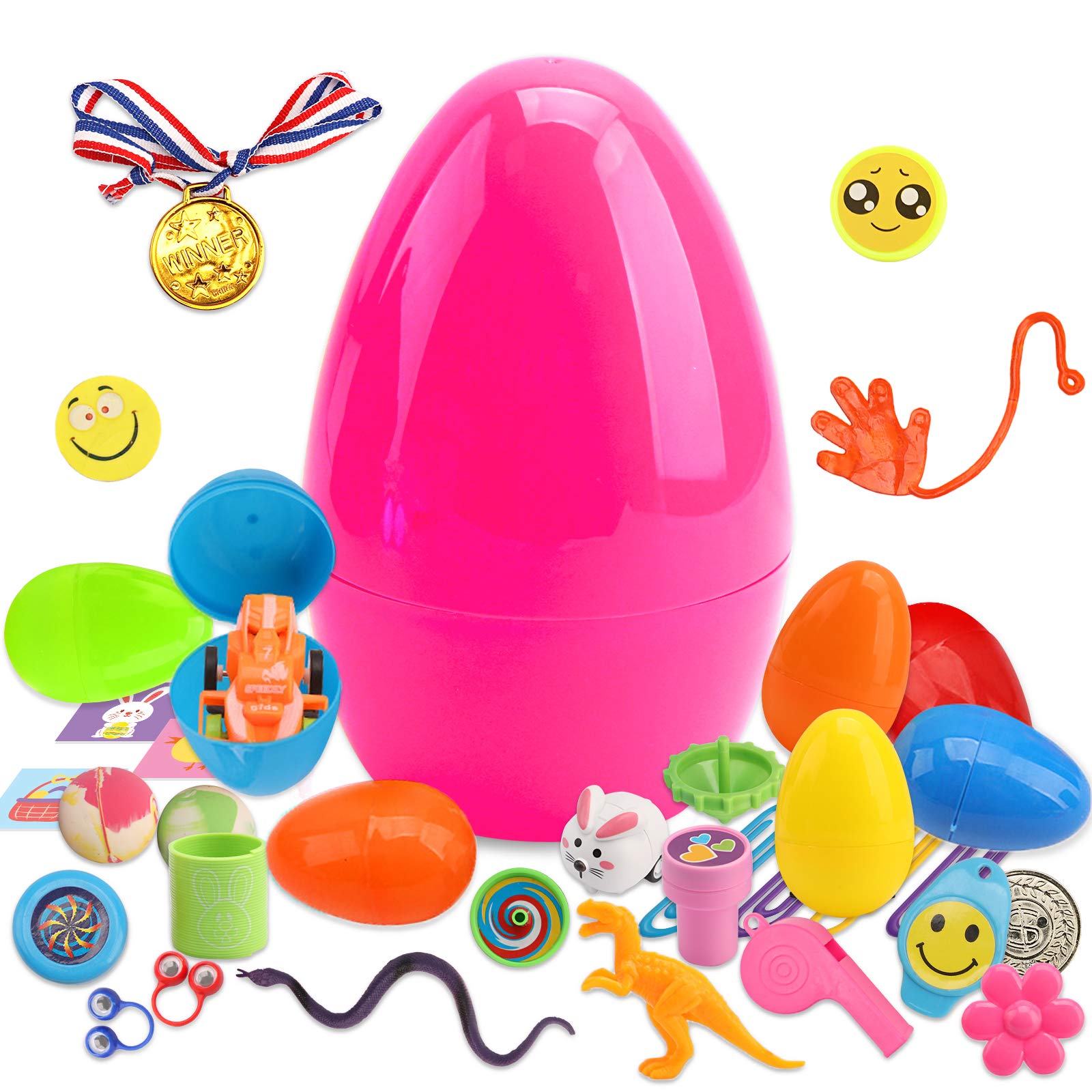 WAEKIYTL Easter Egg Toys Large Surprise Egg with 21Pack Small Toy Filled Easter Eggs, Prefilled Easter Eggs with Toy Inside, Kids Boys Girls Party Favors Toy Best Easter Birthday Gift Rose Red