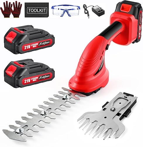 Cortasetos inalámbrica, 21 V x 2 baterías, tijeras de césped eléctricas, cortadora de césped portátil para jardín