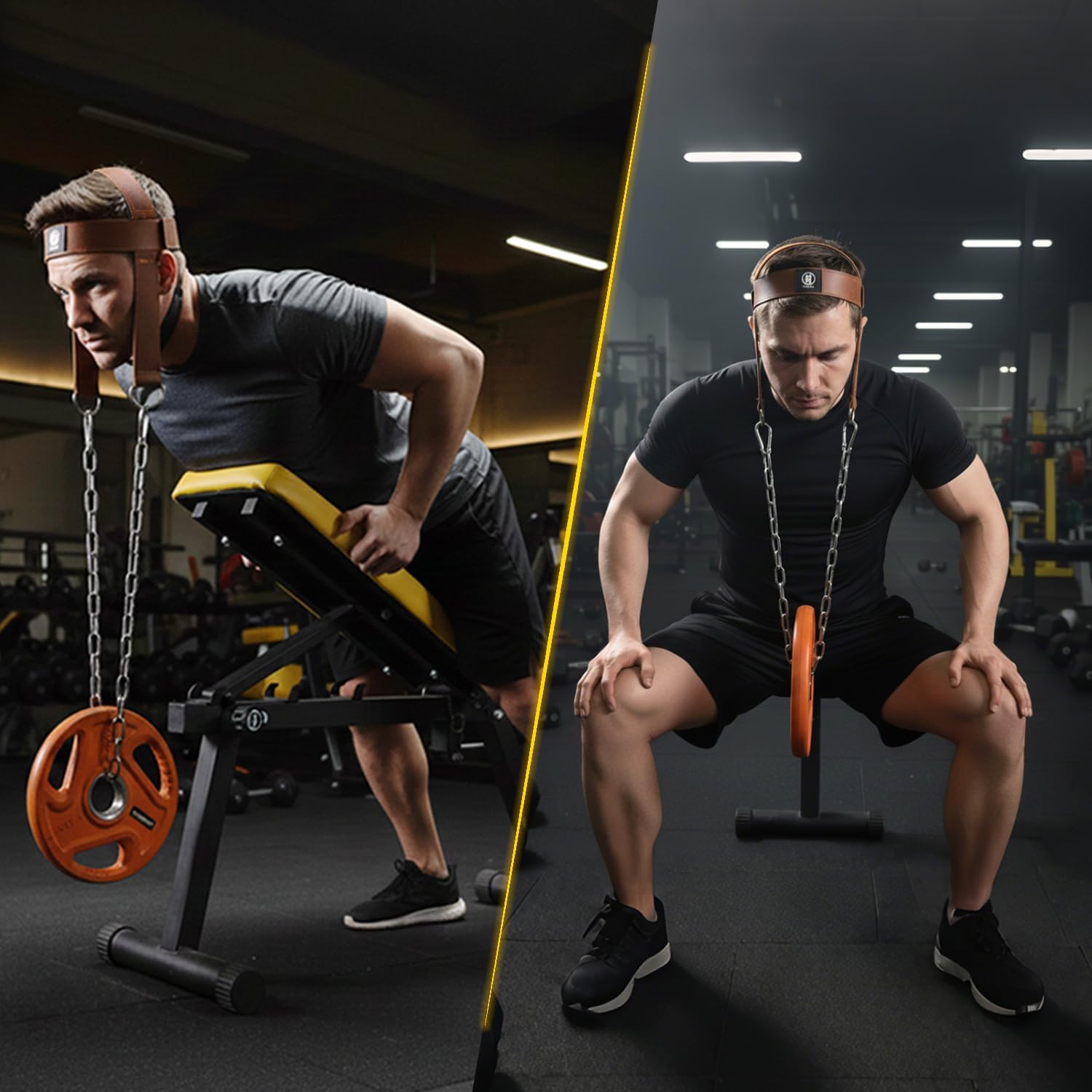 Leather Neck Harness for Weight Lifting – Adjustable Head Strap with Heavy-Duty Steel Chain & Microfiber Padding – Neck Exerciser for Bodybuilding, Boxers & Gym Workout