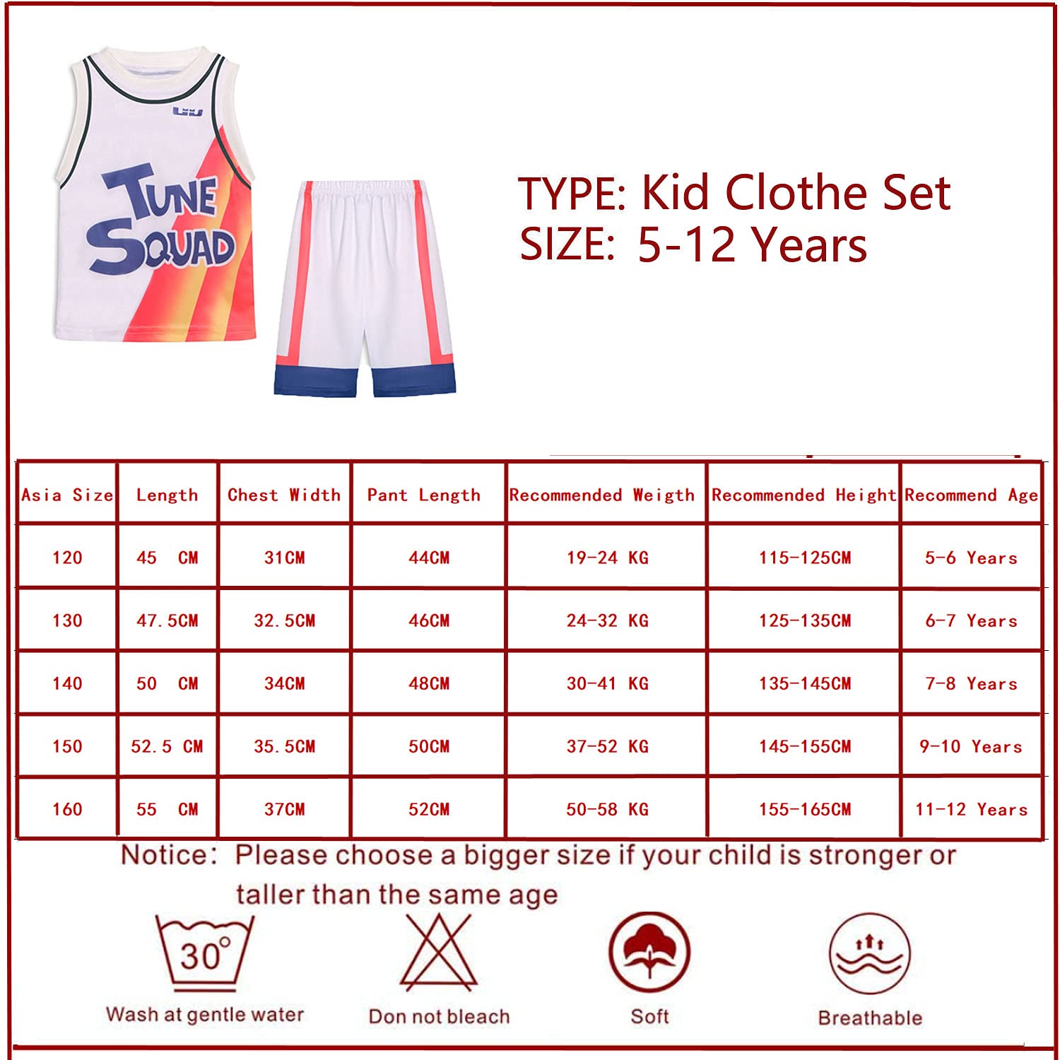 Boy's Basketball Jerseys New Legacy Movie Cartoon T-Shirts and Shorts Outfits (4-5 Years, White)