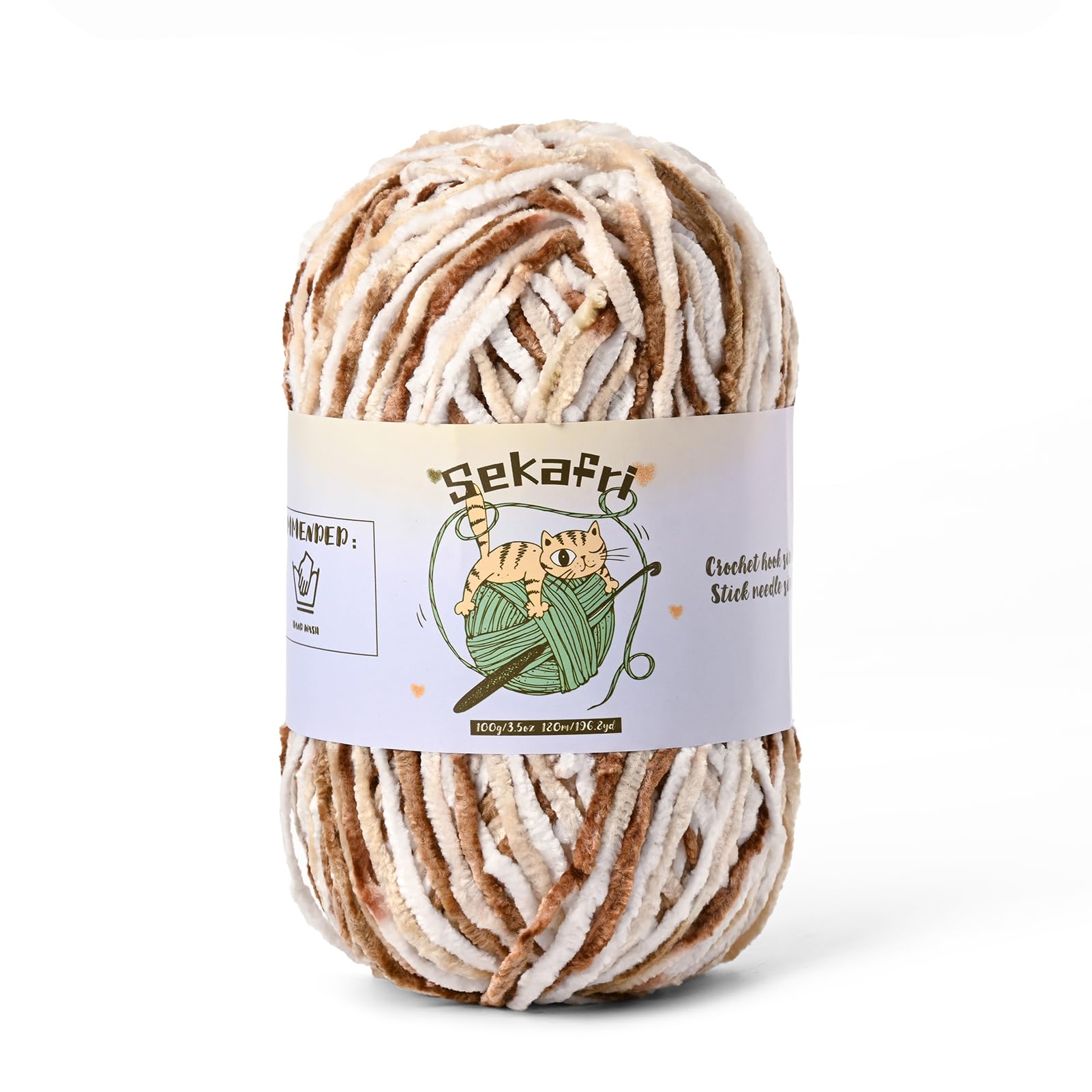 Fuzzy Chenille Yarn for Crocheting Amigurumi Yarn White Coffee