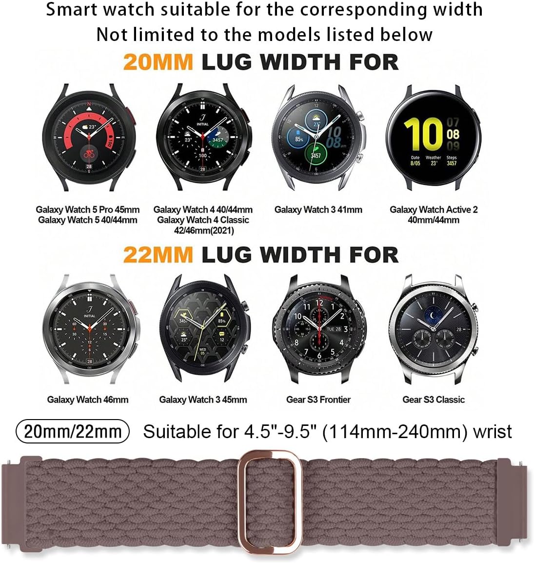 Compatible with 20mm 22mm Watch Bands Quick Release Replacement Wristband, Adjustable Stretchy Braided Bands Replacement Straps for Women Men