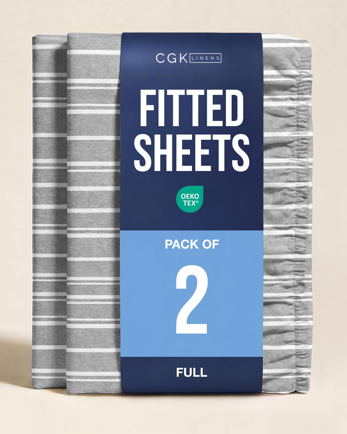 Full Fitted Sheet - Pack of 2 Single Fitted Bottom Sheet - Grey Stripes
