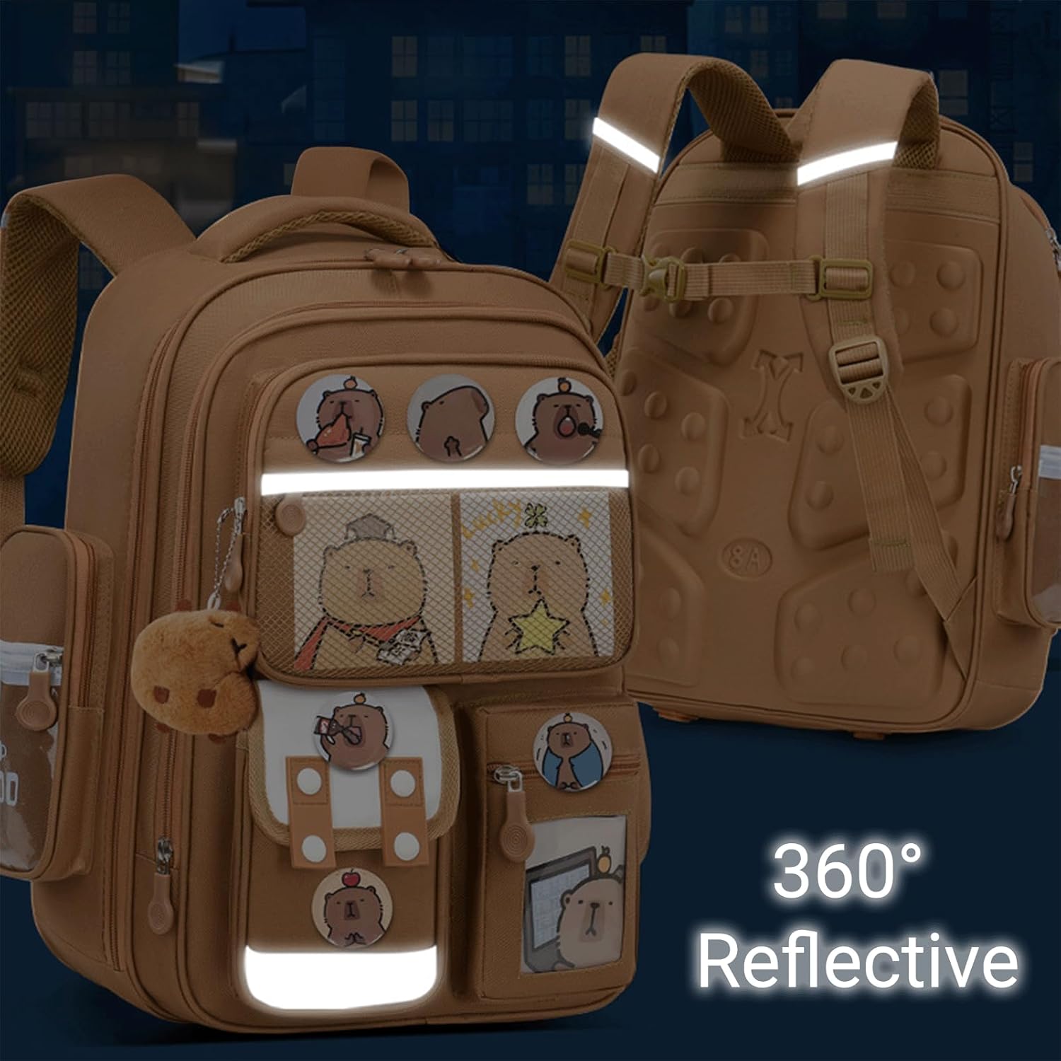 Capybara Backpack Mochila Capybara Cute Kawaii Kapibara Daypack Funny Going Out Cartoon Laptop Travel Casual Bag(Black,Medium) - Image 6
