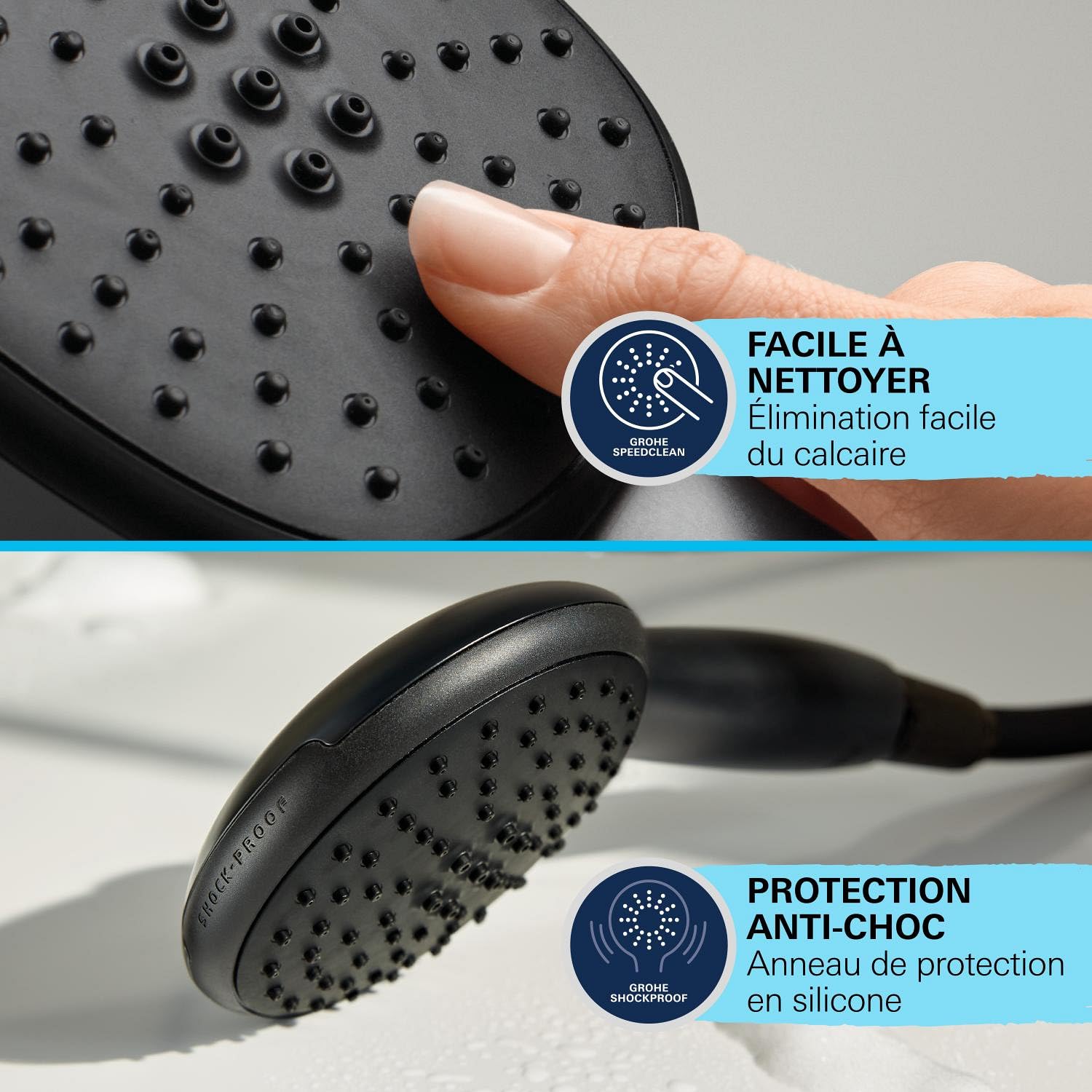 GROHE Vitalio Start System 250, Colonne de Douche avec Mitigeur Thermostatique, Douche de Tête Ronde 25cm 1 jet, Douchette Ronde 11cm 2 jets, Flexible 1.75m, Economie d'Eau, Noir Mat, 266772431