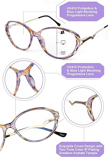 Miniatura 4 de OKH Anteojos de lectura para mujer, lentes de lectura progresivos multifocales, con bloqueo de luz azul, lentes de lectura multifocales de transición