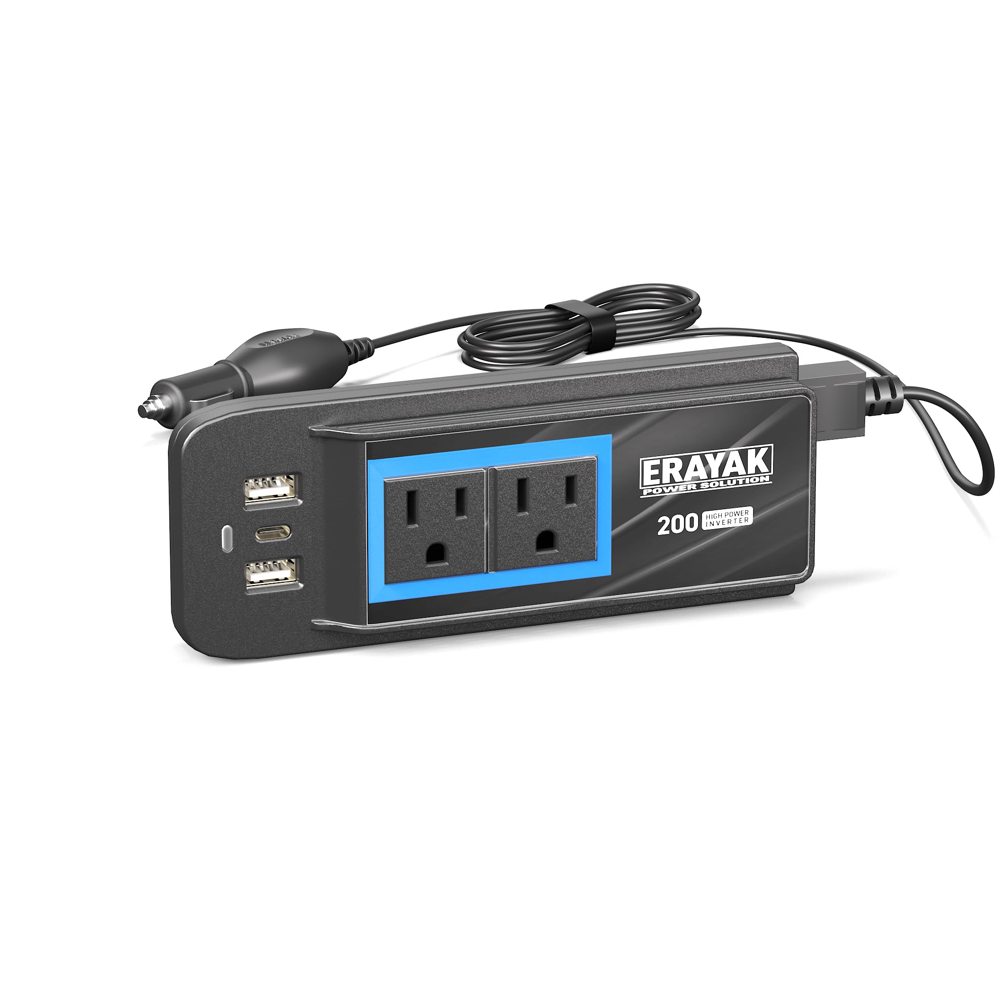 ERAYAK 200W Car USB C Fast Charger, 12V to 110V Power Inverter, Cigarette Lighter Adapter to Wall Plug, with 110V AC Outlets 18W USB Ports, Car & Truck Accessories for Road Trips