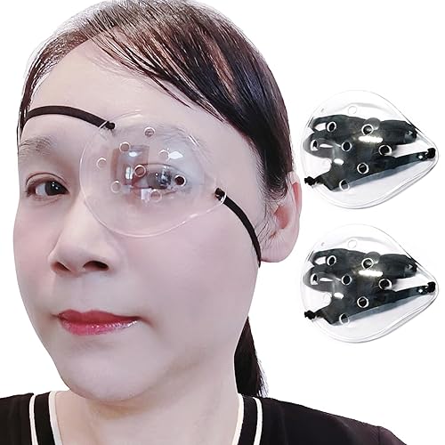 AMZVIO 2 protectores transparentes para ojos después de la cirugía de cataratas, protector de parche de ojo duro transpirable para dormir con correa
