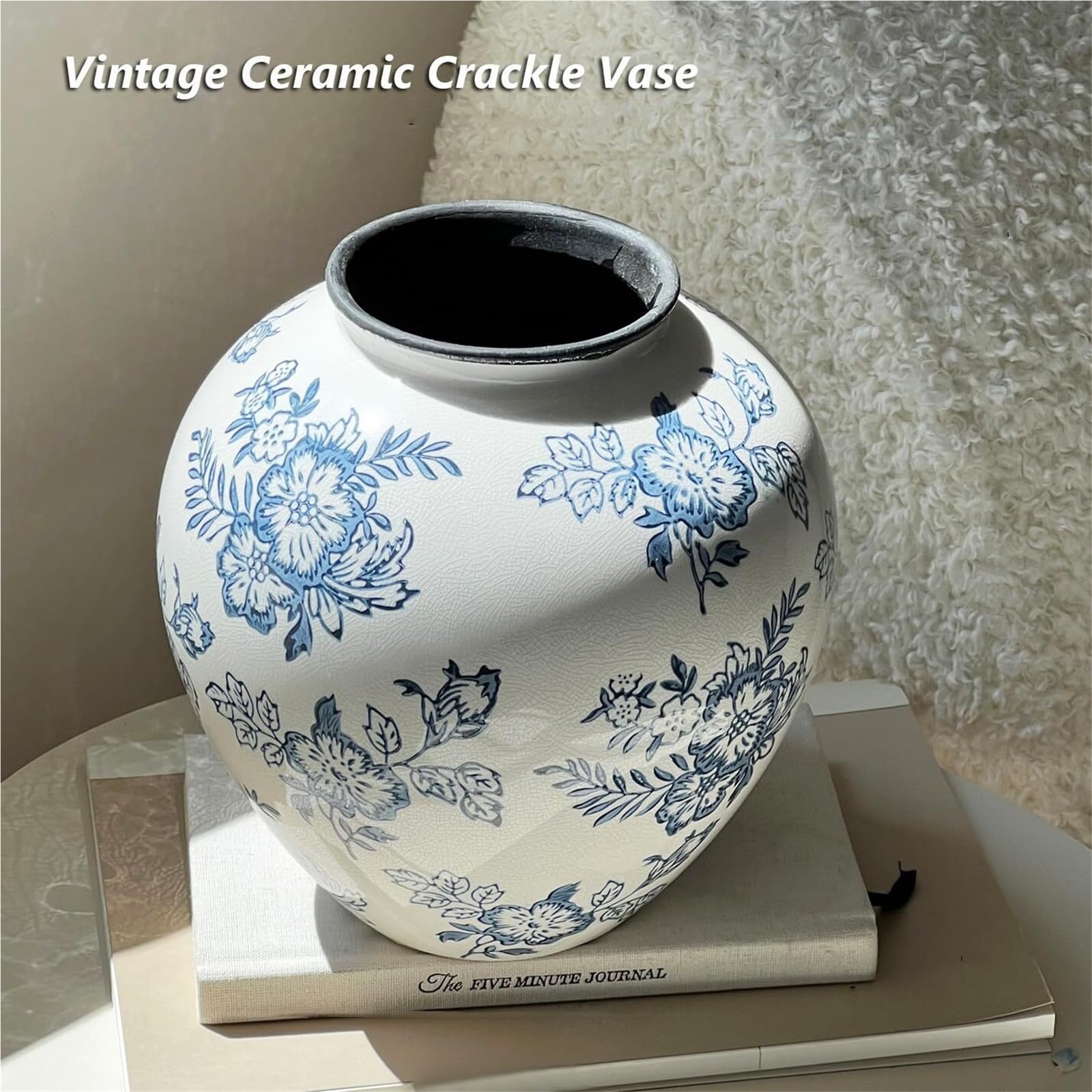 Piękny wazon Vintage niebieski i biały wazon do dekoracji Chinoiserie, duży okrągły wazon ceramiczny wystrój półki (A)