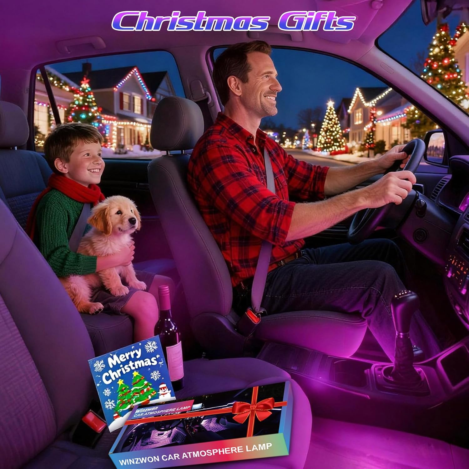 Winzwon Led Lights for Car Accessories Interior, Christmas Stocking Stuffers for Men Women Teen Girls, White Elephant Gifts for Adults, APP Control with USB Port Color Change Lights for Truck Decor