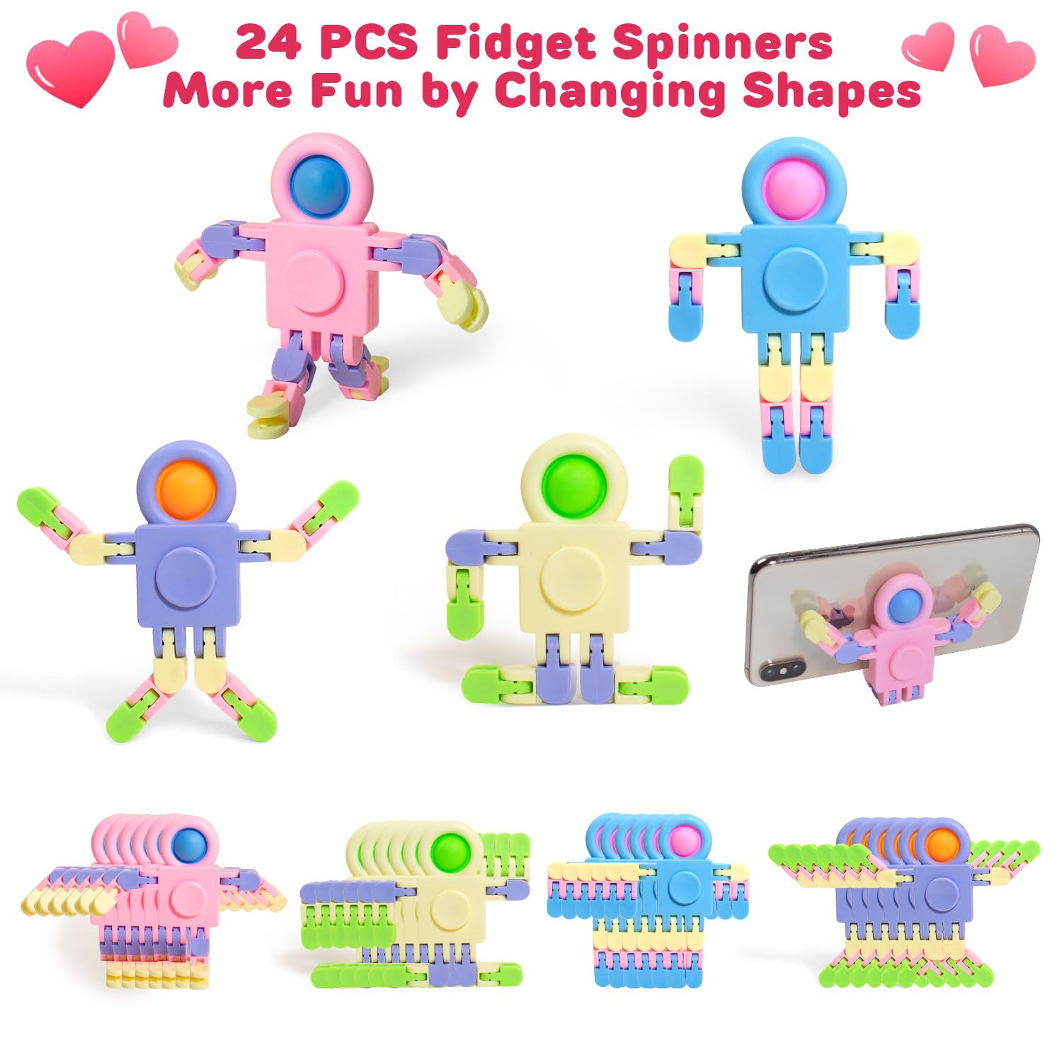 24 Packs Valentines Cards for Kids Classroom with Fidget Sensory Spinners Toy,Valentines Day Gifts for Kids with Valentine Party Favor School Exchange Gifts