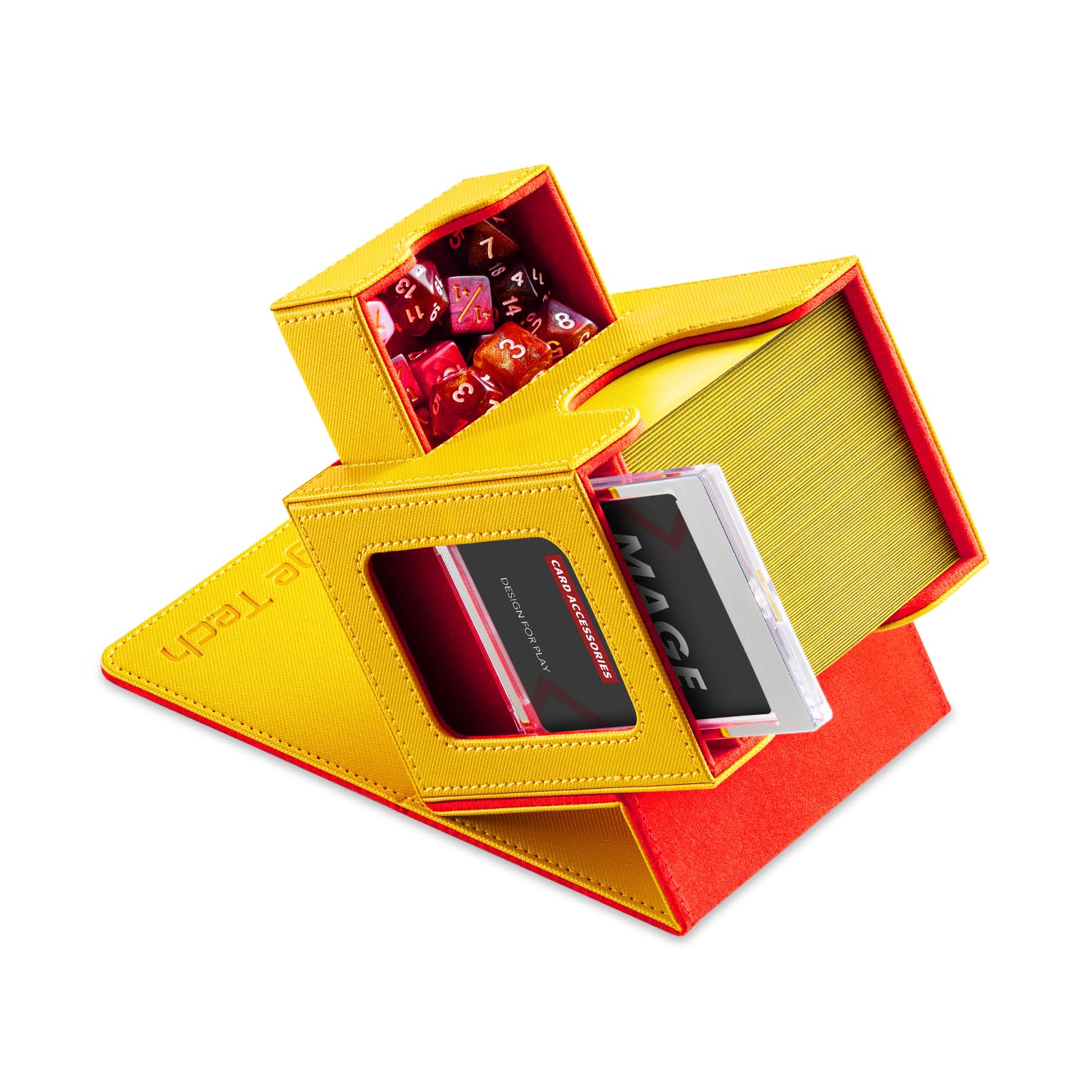 Mage Tech Card Deck Box for MTG Commander - Patented Design, Commander Display, Fits 100 Double-Sleeved Cards, 35pt Card Brick & Dice Tray - Rally