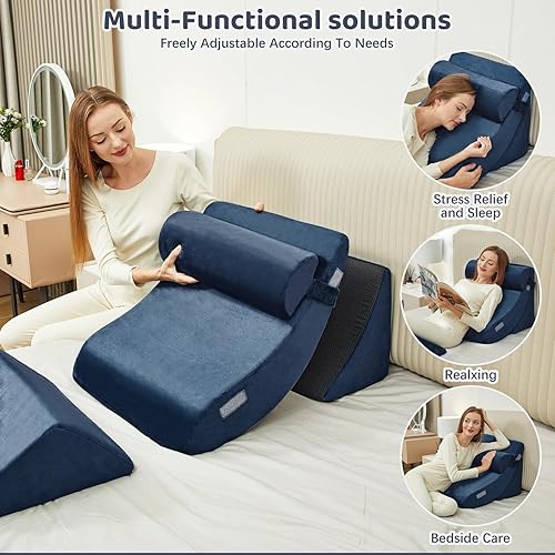 Miniatura 5 de Juego de 4 almohadas de cuña para después de la cirugía, almohadas verticales para sentarse en la cama, cuña de espuma para aliviar el dolor de