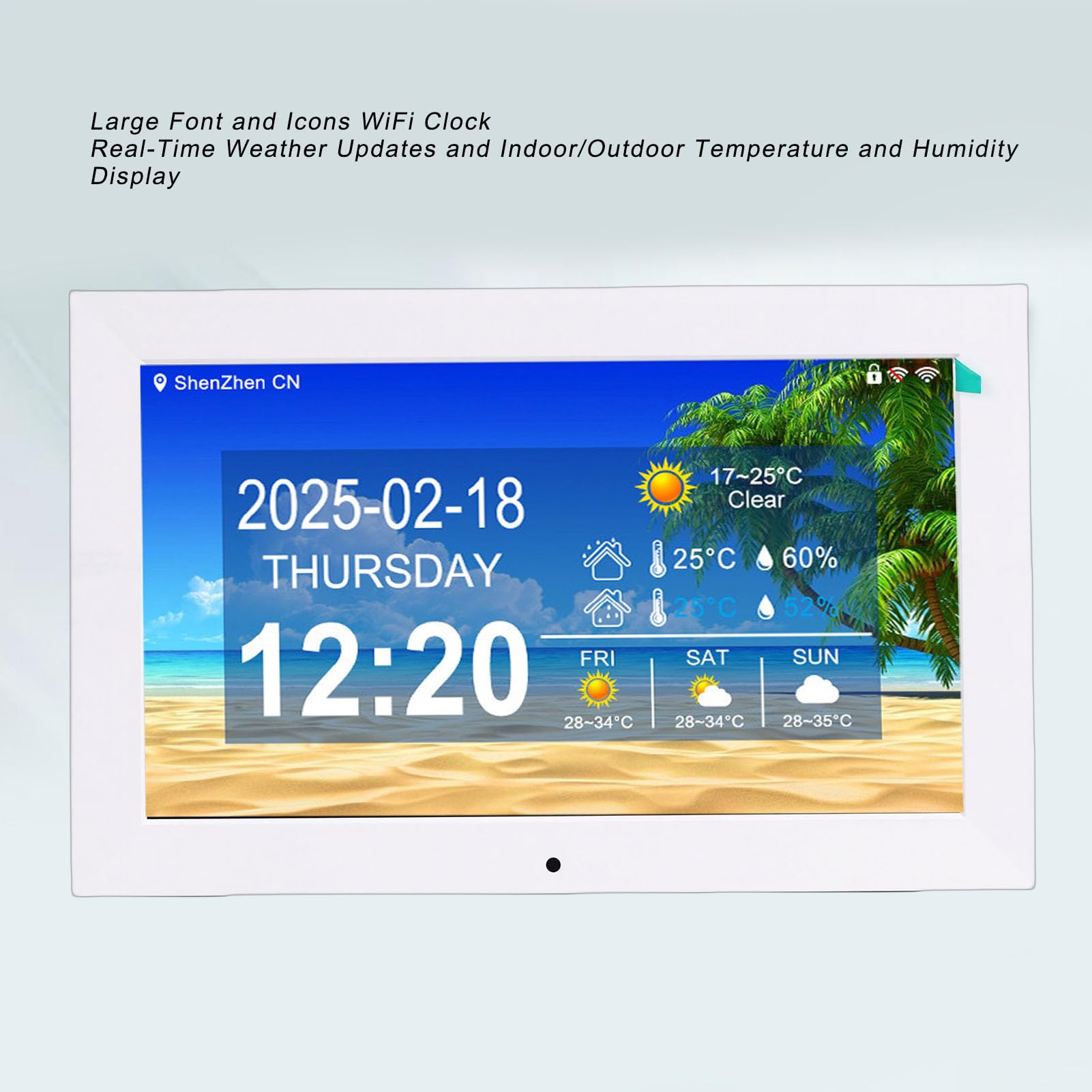 Sxhlseller Reloj Digital WiFi Inteligente, Pantalla de 10 Pulgadas con Clima en Tiempo Real Temperatura y Humedad, for Hogar y Oficina (Enchufe de la UE)