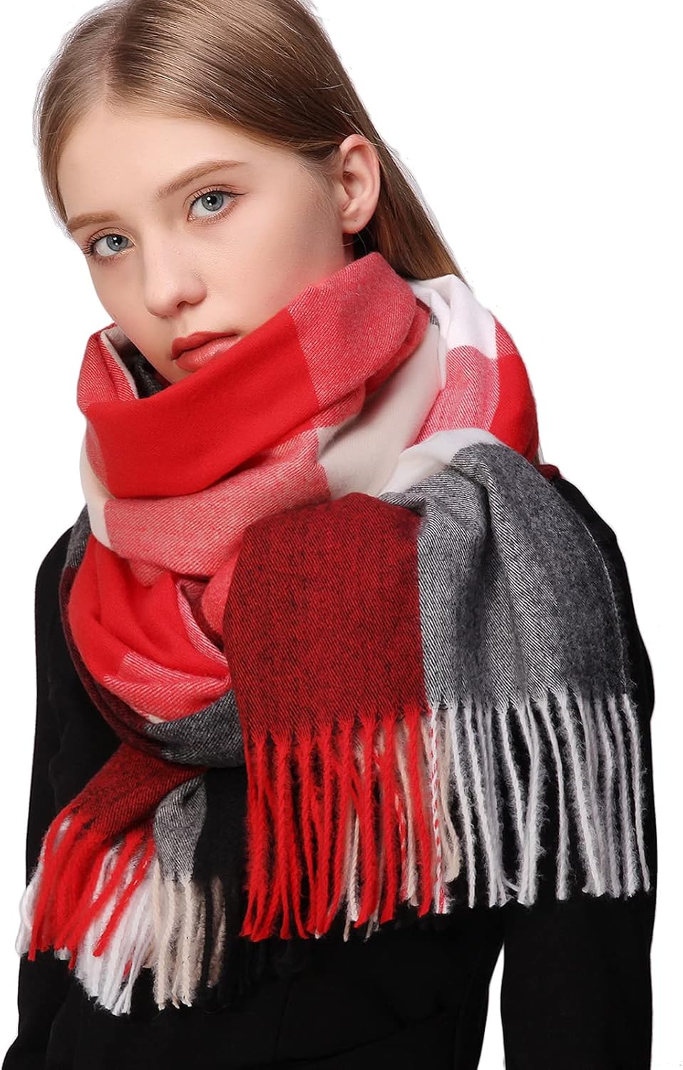 RIIQIICHY Plaid Scarf for Women Fall Winter Pashmina Scarves Wraps for Cold Weather Warm Large - Image 2