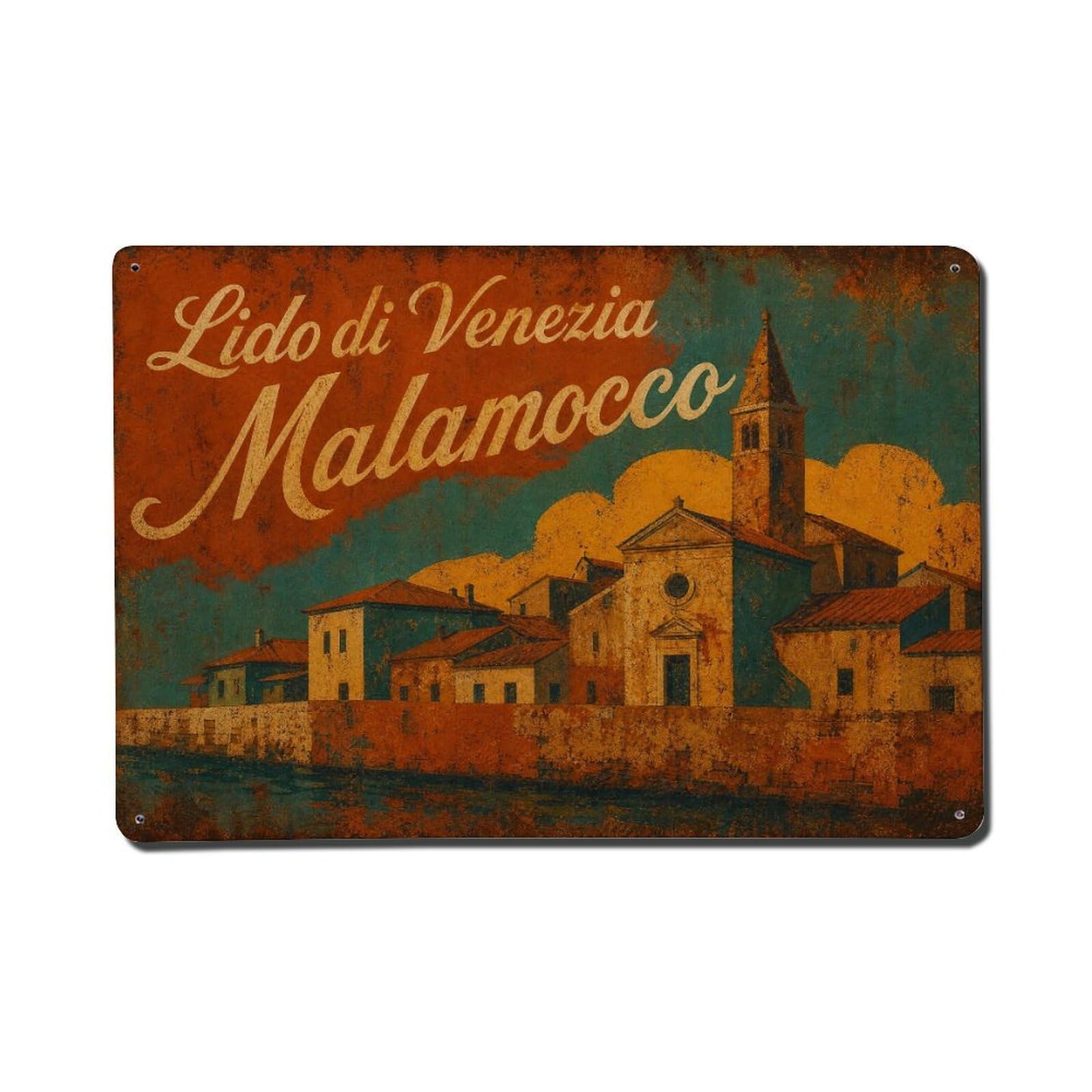 Huiyhb 8X12inch(20X30cm) Vintage Travel Lido Venezia Malamocco Ancient Village Italy Metal Tin Sign