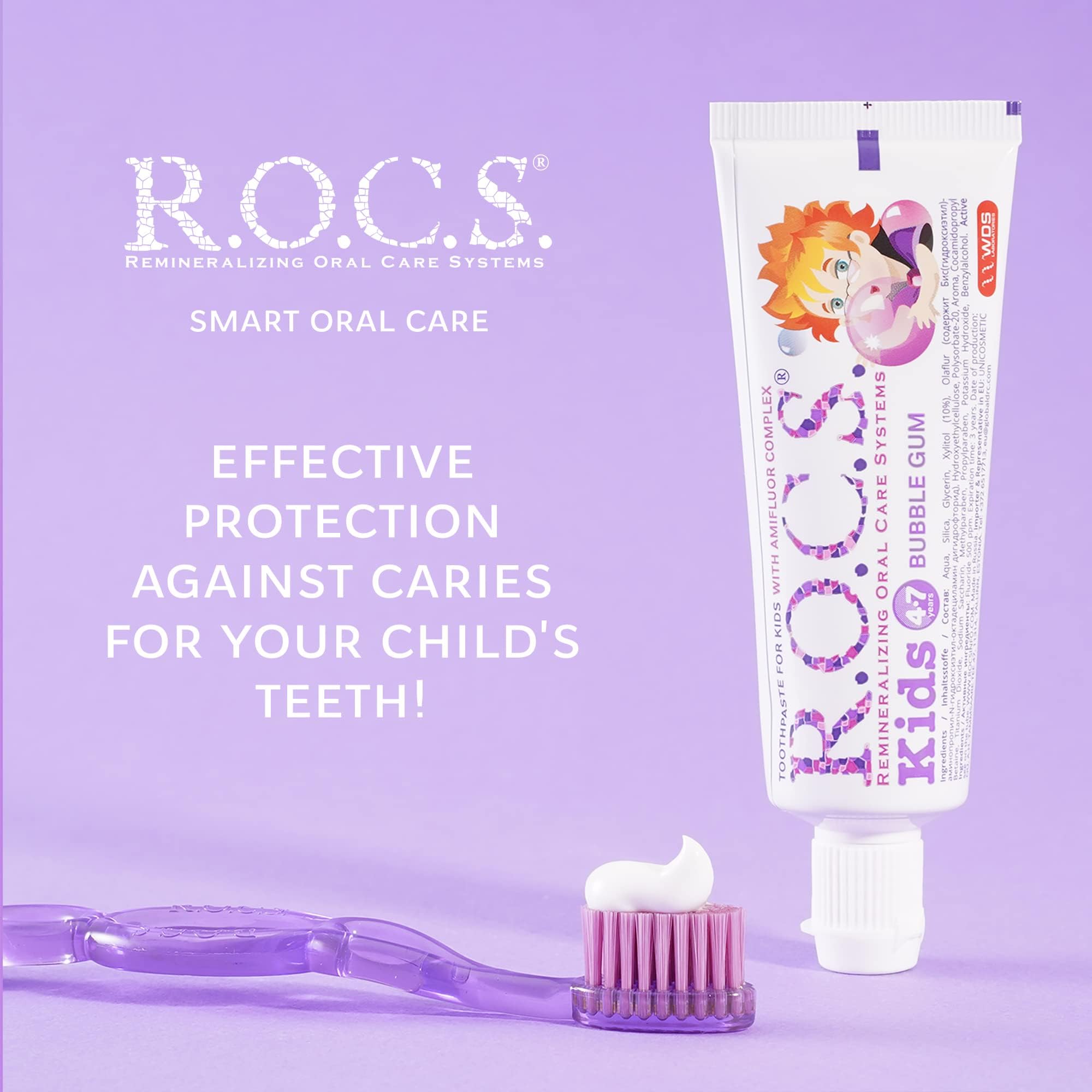 R.O.C.S. Kids 4-7 Yaş Florürsüz Diş Macunu Balon Sakızı Tadında (2 paketi)