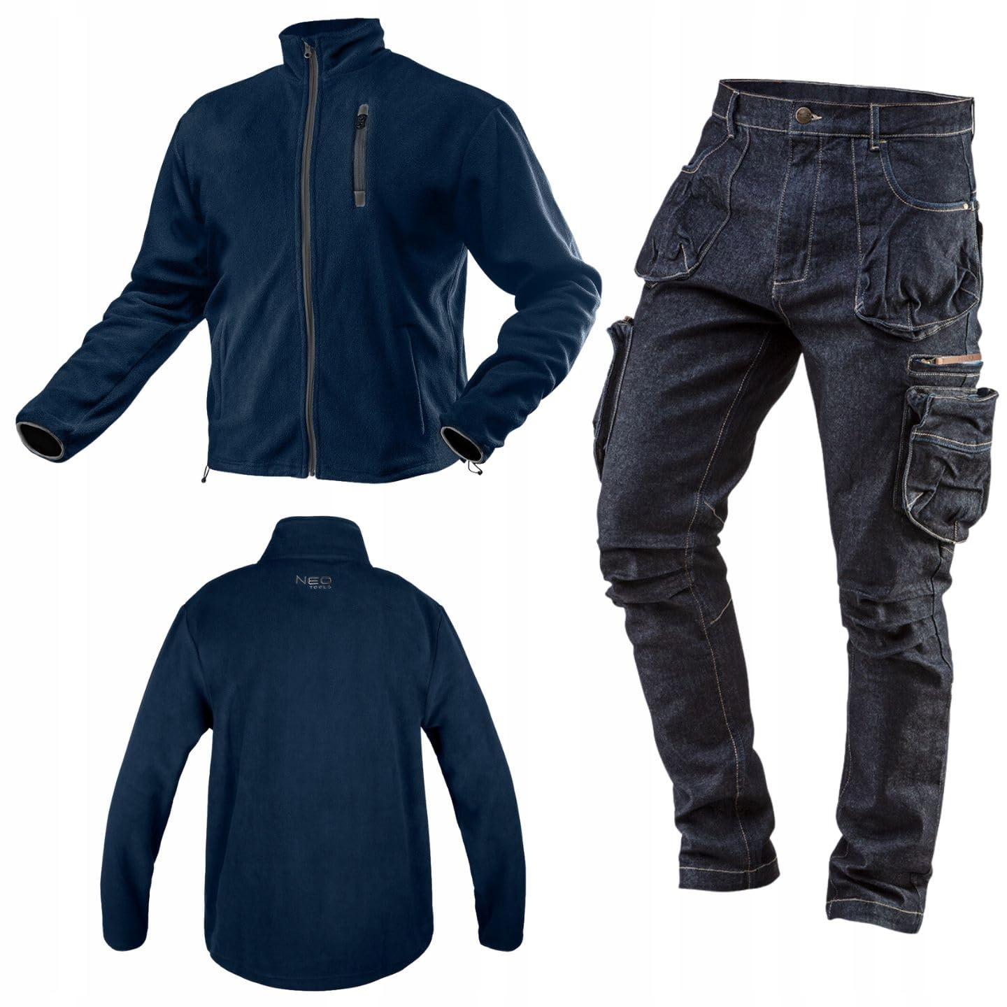 NEO TOOLS Ensemble pantalon de travail en denim et veste polaire chaude (vert, gris graphite, bleu marine) – Tailles S (48) – 3XL (58) | Vêtements de travail quotidiens Ensemble de vêtements pour