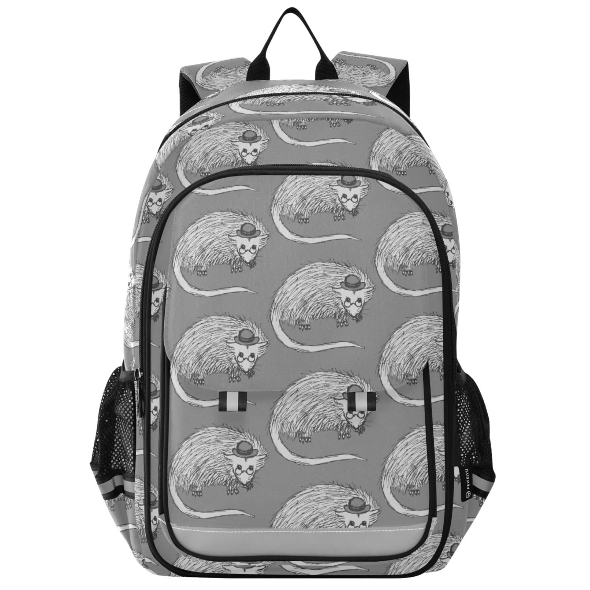 Fisyme Opossum Possum Grey School Backpack Laptop Backpack Bags Bookbag Travel Casual Computer Notebooks Daypack