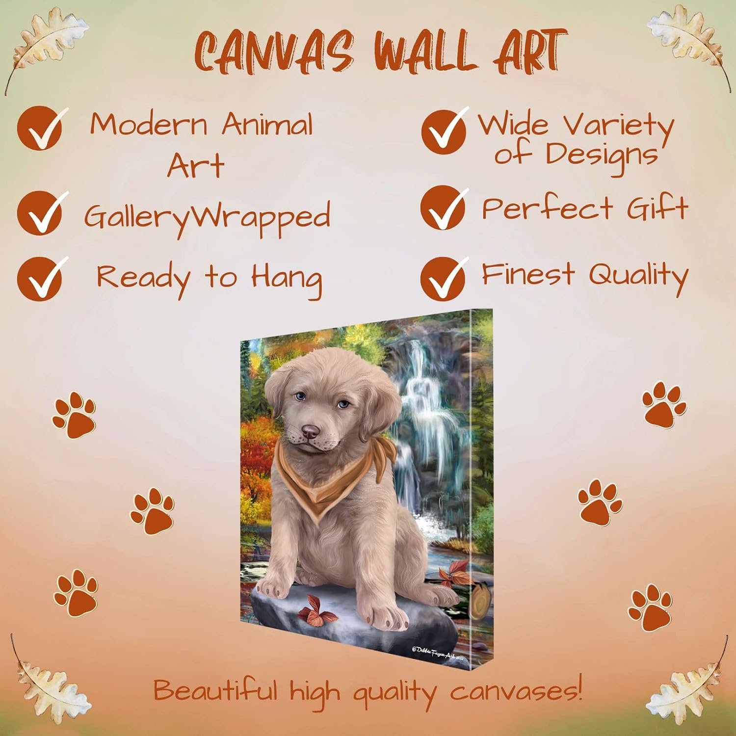 Doggie of the Day Waterfall with Chesapeake Bay Retriever Dogs Canvas Wall Art - Premium Quality Ready to Hang Room Decor - Flat Rolled 8" x 10"