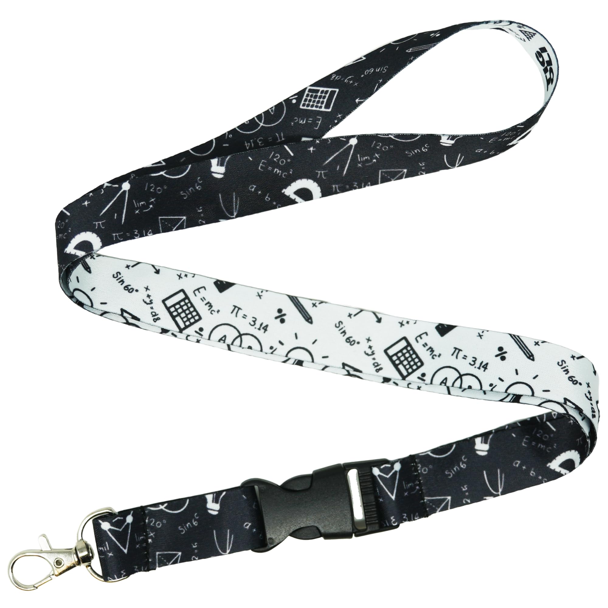 Tigoli Maths Equations Lanyard – Black & White Science Formula Design with Calculations, Symbols & Diagrams – 57cm Premium Polyester Neck Strap with Metal Swivel Hook & Quick Release Buckle
