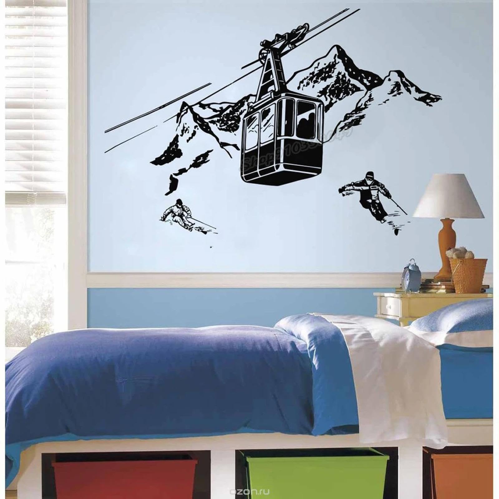 Youousi Black Winter Sports Mountain Skier Wall Stickers Ski Wall Decals Bedroom Living Room Wall Art Stickers Vinyl Home Decor