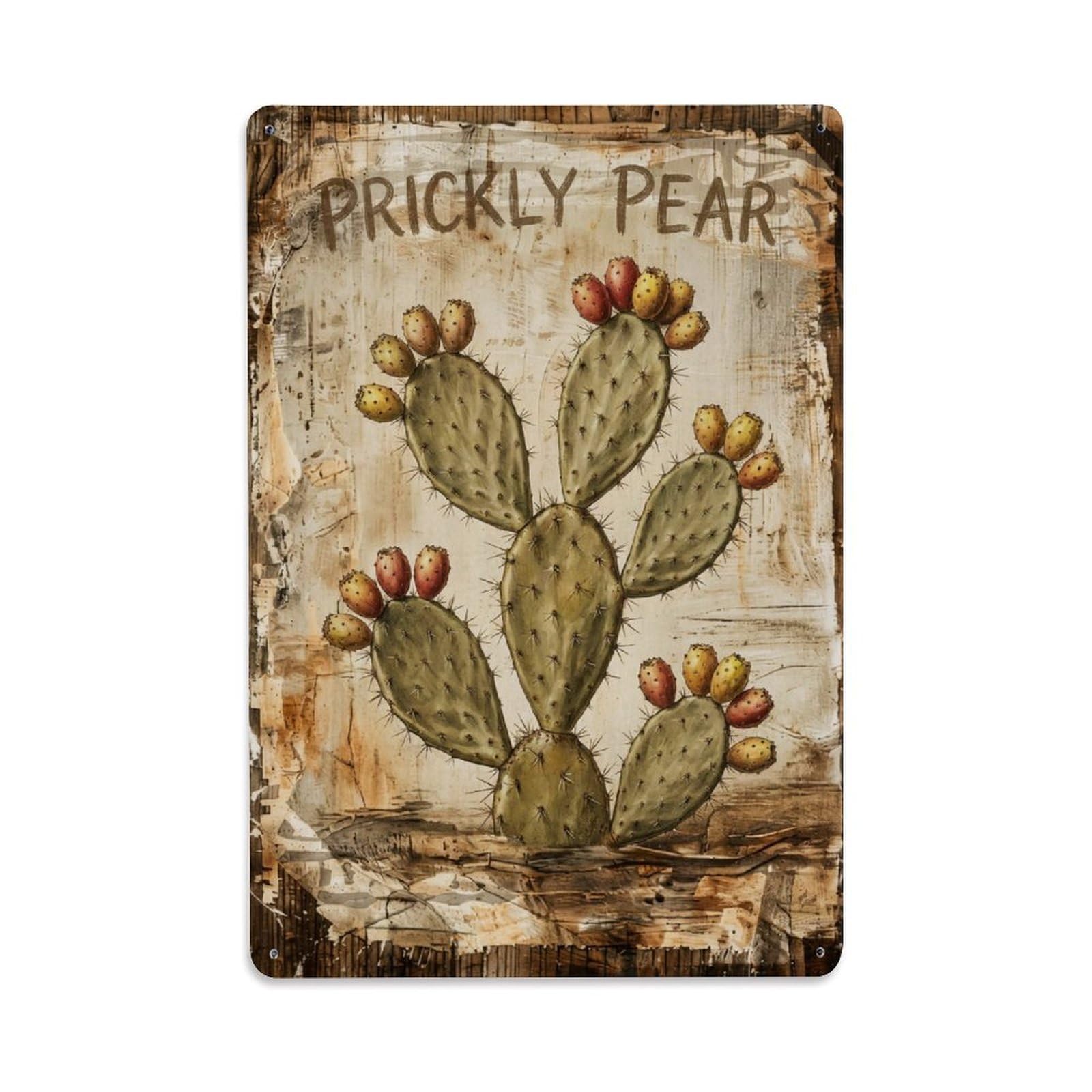 Prickly Pear Cactus Vintage Metal Tin Sign Plaque Wall Decor for Cafe, Club, Garden Metal Poster 8x12Inch
