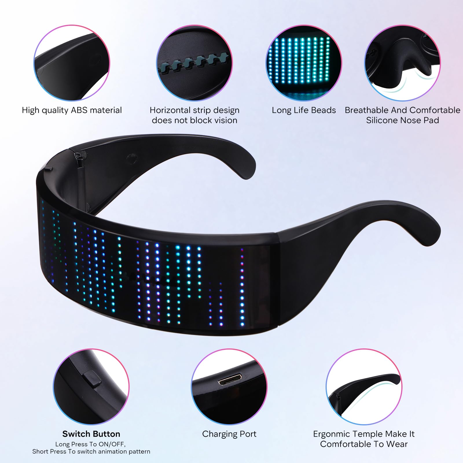 Victop Okulary LED Party dla mężczyzn i kobiet programowalne okulary LED świecące okulary Bluetooth Tekst Graffiti Animacja rytm rytmu na festiwal nocny