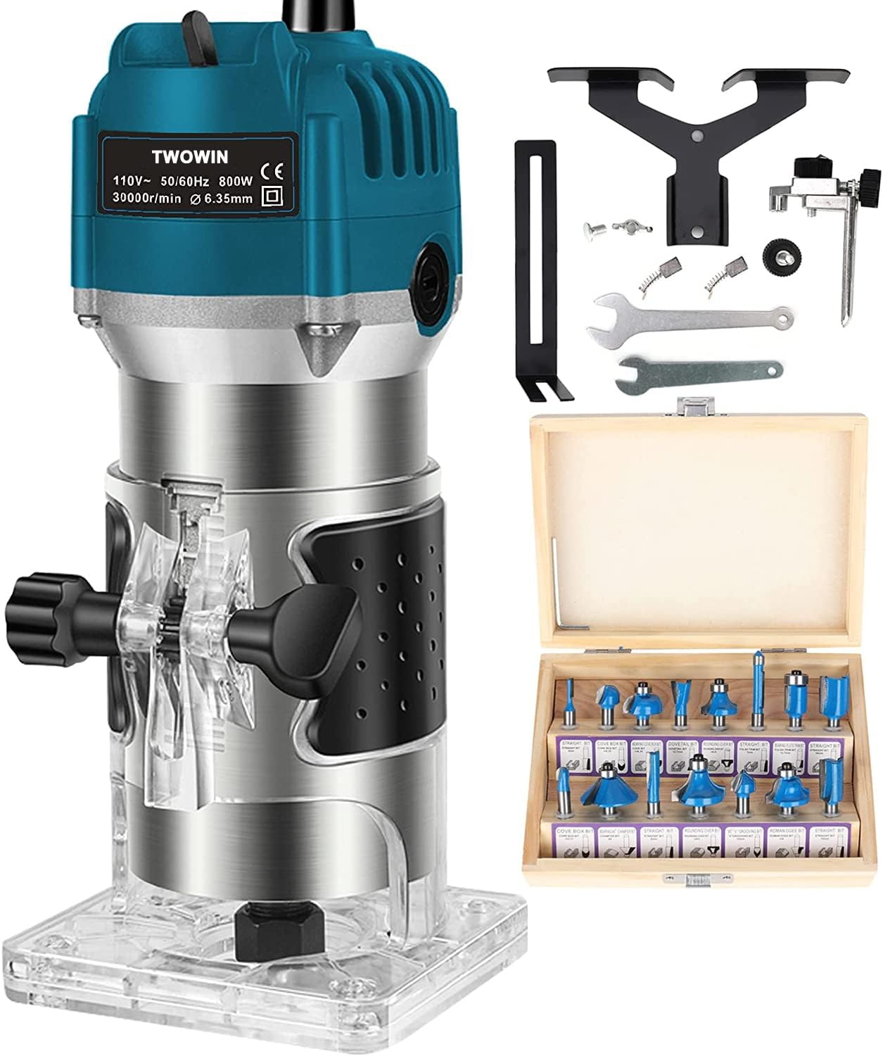 110V 800W Palm Router Electric Hand Trimmer Wood Router 1/4" Collets Woodworking Tool Laminate