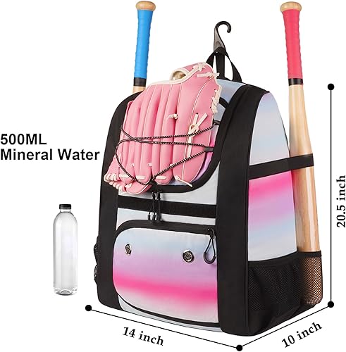 Miniatura 4 de MATEIN - Bolsa de sóftbol, mochila de béisbol ligera con compartimento para zapatos, gancho para valla para bate y equipo de TBall Bate, regalos de