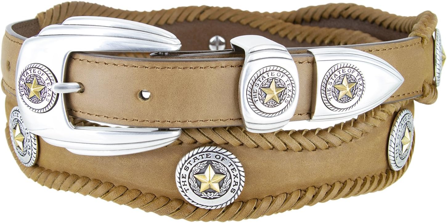Gold Star State of Texas Western Scallop Braided Leather Belt 1"(25mm) Wide