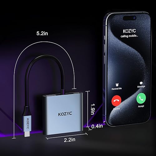 Miniatura 7 de Adaptador USB C a HDMI dual 4K a 30Hz, adaptador multipuerto USB C Hub KOZYC con 2 HDMI, USB 3.0, 100 W PD, compatible con divisor USB C a HDMI