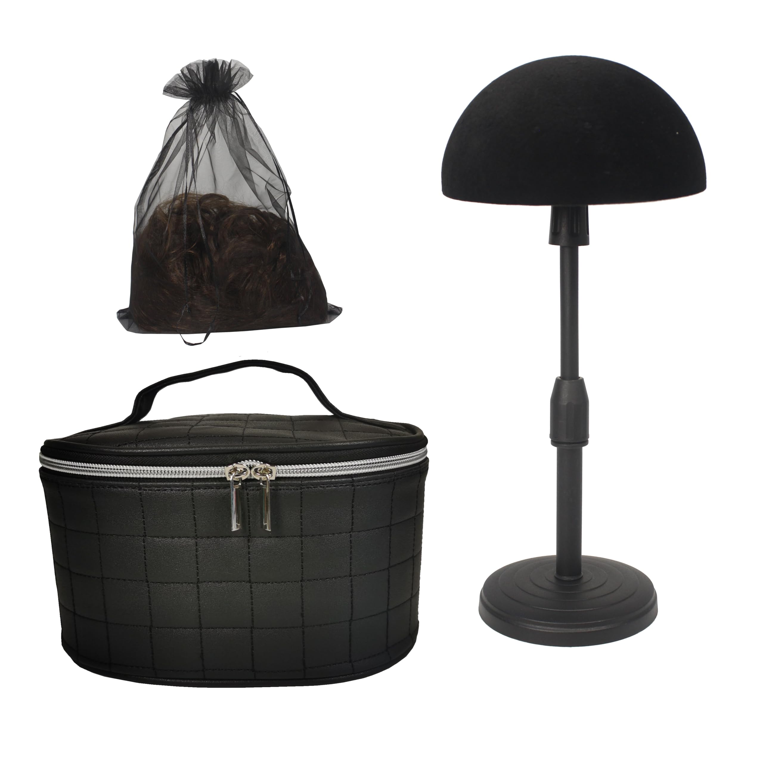 FASHION DO Deluxe Wig Travel Box or Makeup Case Compact Durable in Black and adjustable velvet styrofoam wig head holder (Wcase-5)