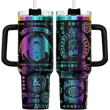34HD Dungeon Dice Game Tumbler 40oz with Handle and Straw, Master Dragon Laser Engraved Insulated Travel Coffee Cup - Funny Birthday Gifts for Gamers, Friends & BFF
