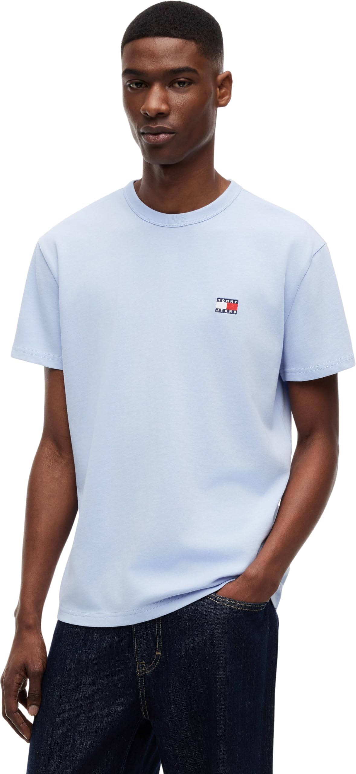 Tommy Jeans Men's TJM Reg Badge Tee Ext DM0DM20322 S/S T-Shirt, Blue (Moonlight Iris), L