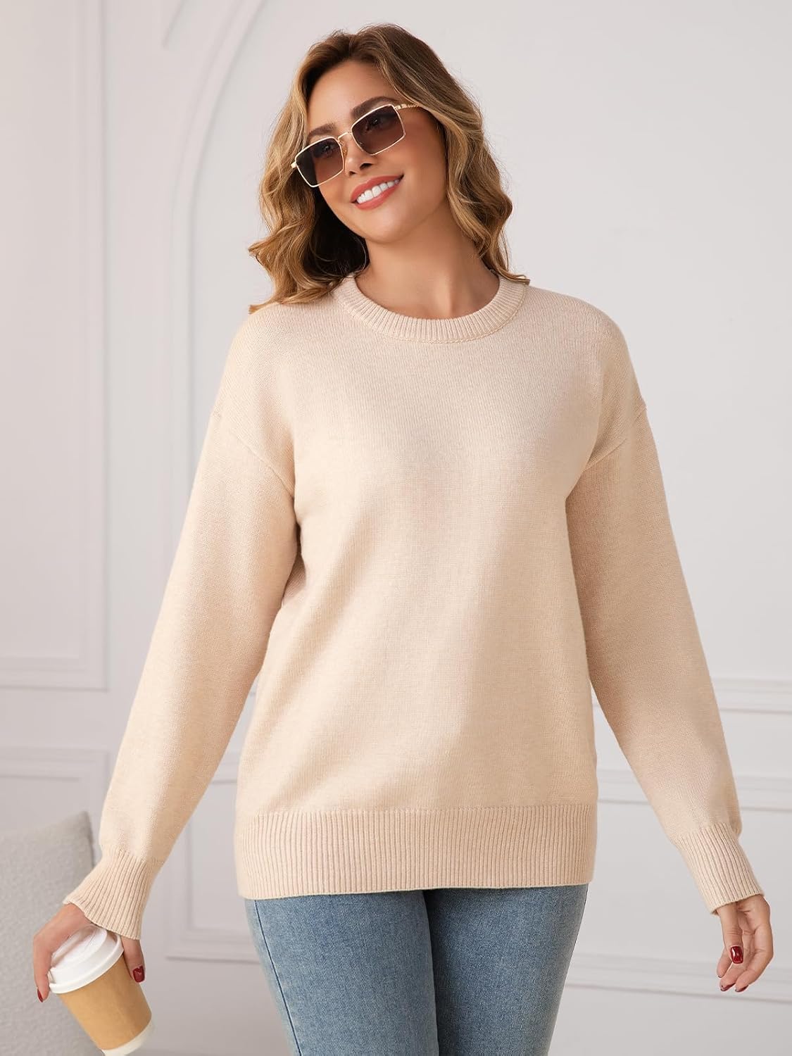 Womens Chunky Sweater Crew Neck Long Sleeve Loose Basic Knit Pullover Boxy Casual Fall and Winter Sweaters - Image 8