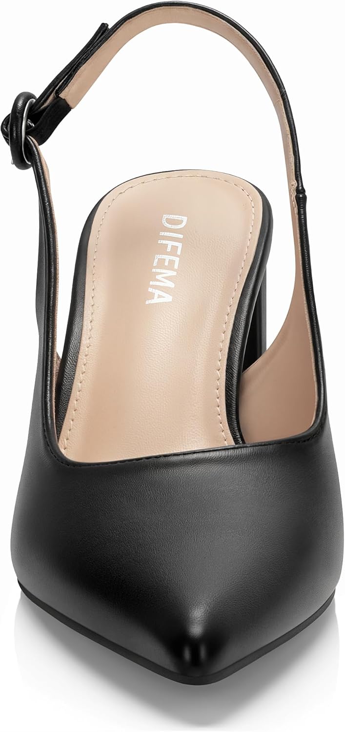 Women's Slingback Close Pointed Toe Block Heels Pumps Office Chunky Heel Slip On Work Business Dress Shoes - Image 7
