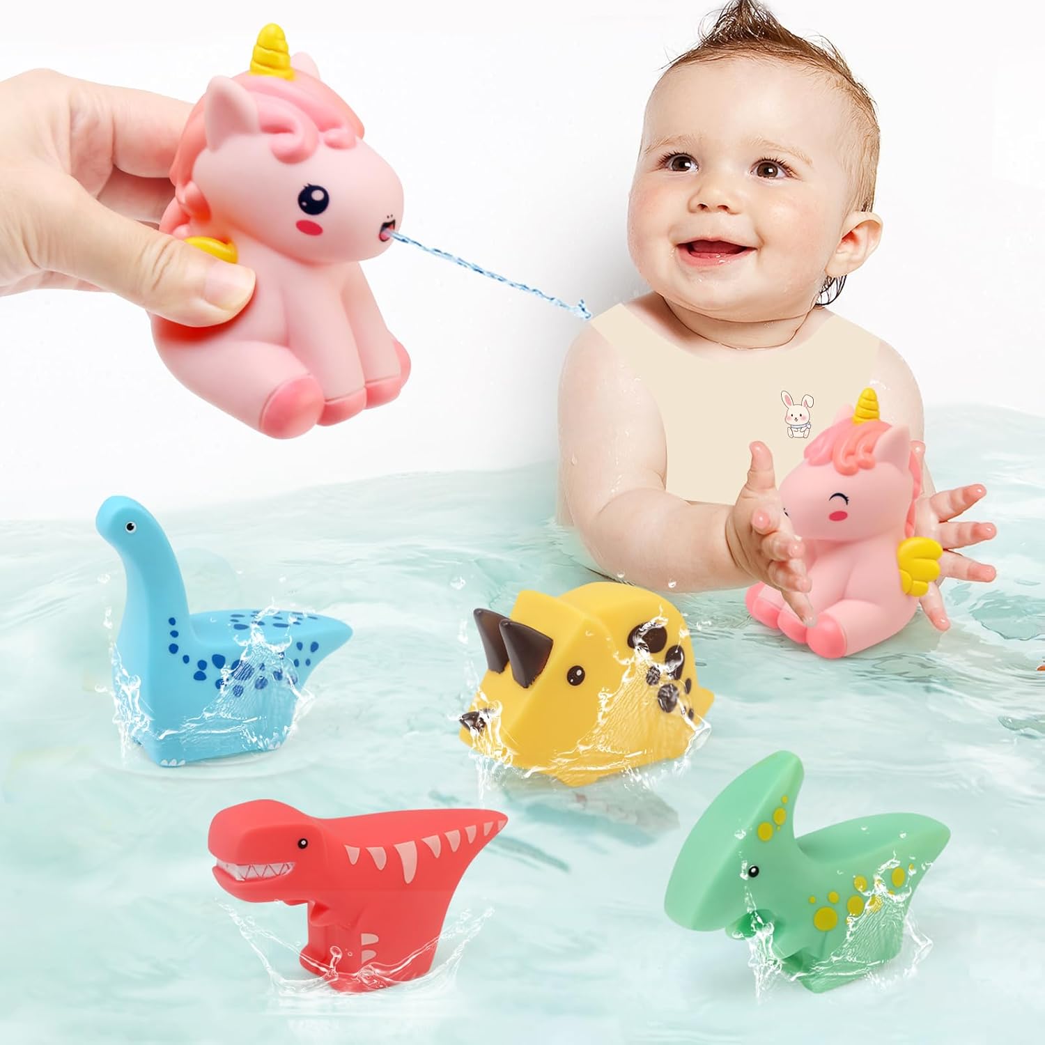 BelleStyle Baby Bath Toys, 5 Pcs Bath Squirt Toys for Kids, Floating Animal Dinosaur & Unicorn