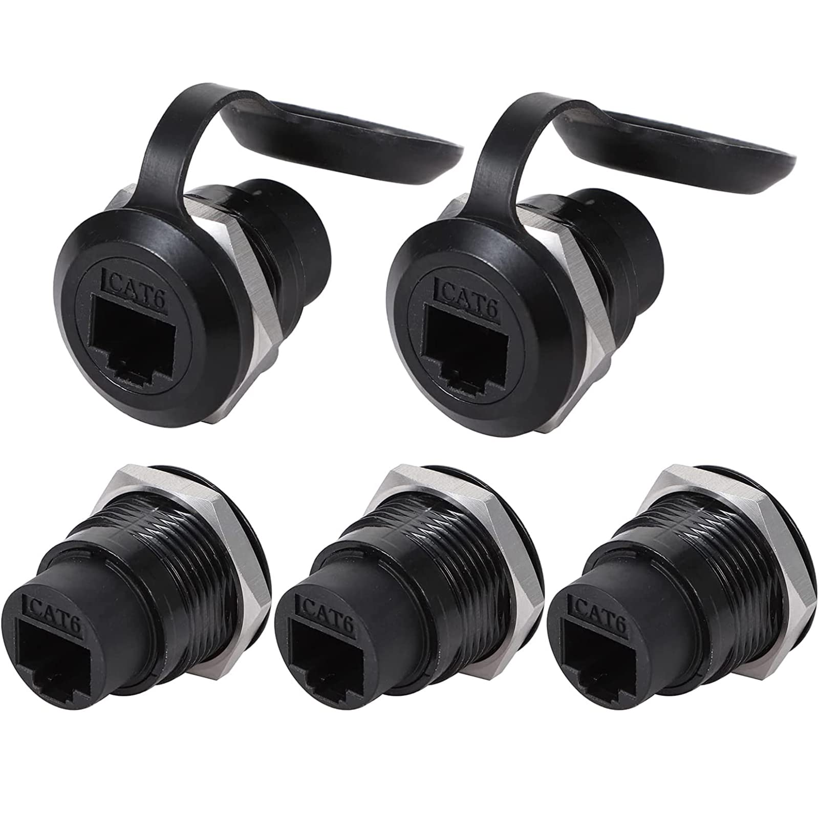 PENGLIN 5 STÜCK RJ45 CAT6 Einbaustecker, Cat6 8P8C Ethernet LAN Durchgangskabel Koppler Buchse zu Buchse Verlängerungsadapter mit wasserdichter/Staubkappe
