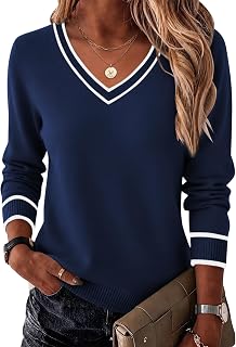 Zeagoo Women's 2026 Fall Long Sleeve Sweaters V Neck Dressy Casual Tops | Lightweight Basic Soft Loose Ribbed Knit Pullover, Trendy Fashion Spring Winter Clothing, Business Work Outfits