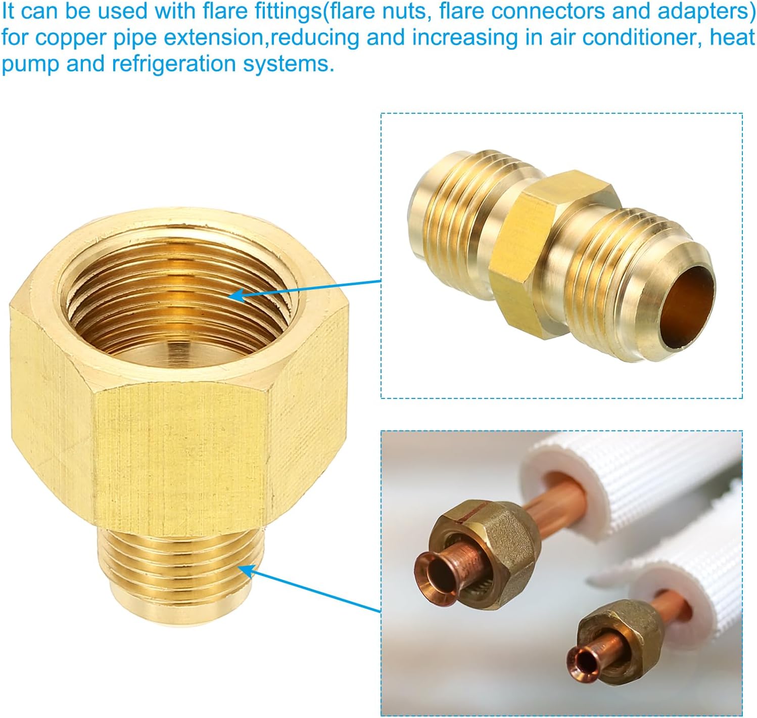 PATIKIL 5/8" Female Flare x 3/8" Male Flare Connectors, 2Pcs SAE 45 Degree Brass Adapter Pipe Fitting with Flare Nut for Air Gas Line Refrigeration HVAC